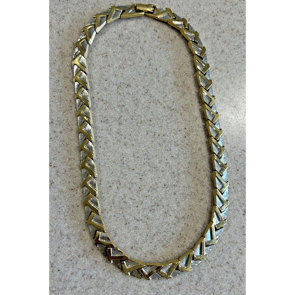 Vintage 1980's Two-Tone Chevron Geometric Collar Necklace
